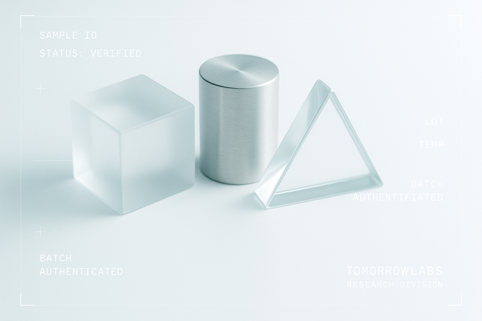A minimalist arrangement of glass and brushed-silver geometric objects on a bright surface, suggesting careful evaluation.