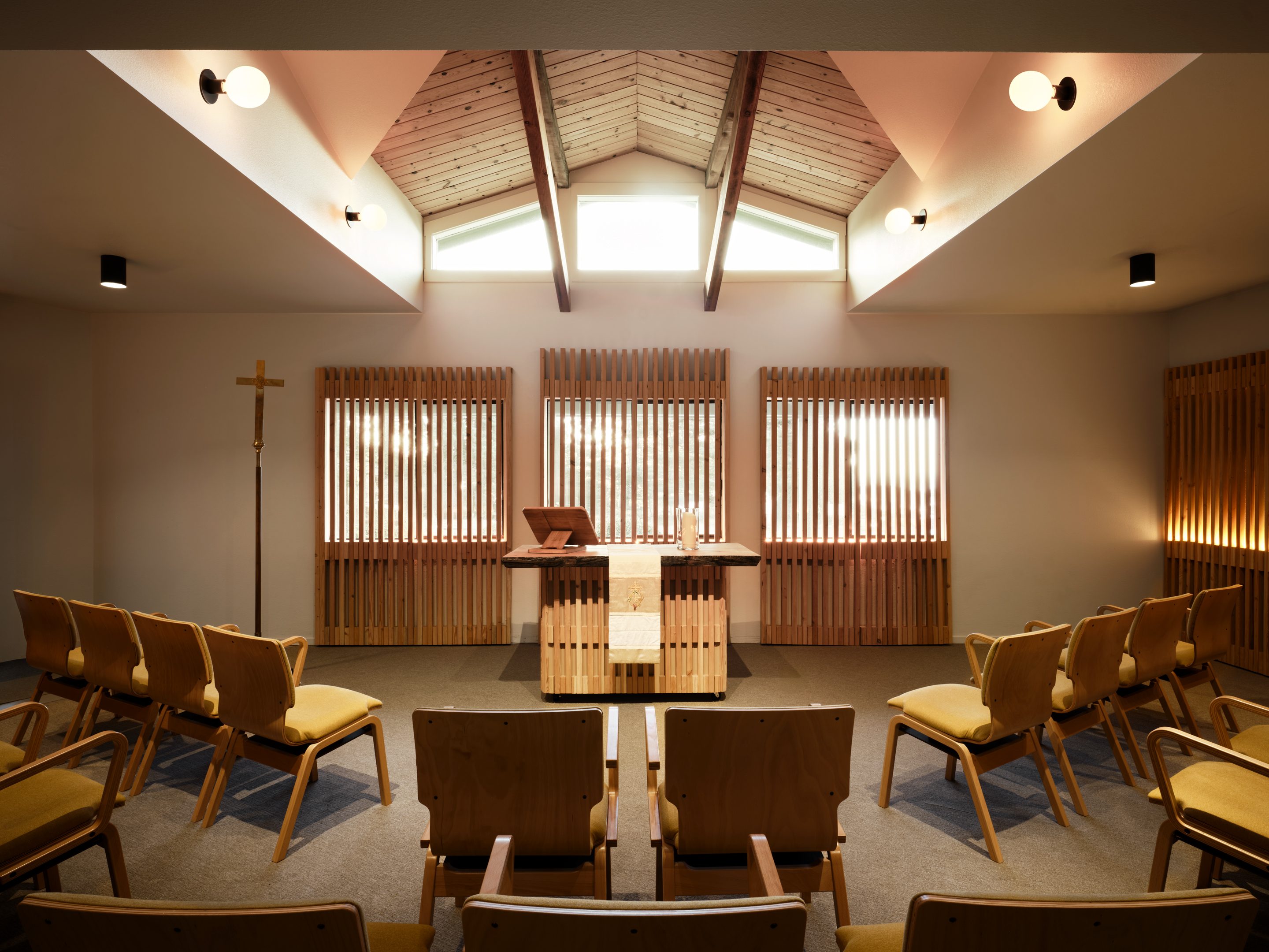 Douglas Fir lined church space.