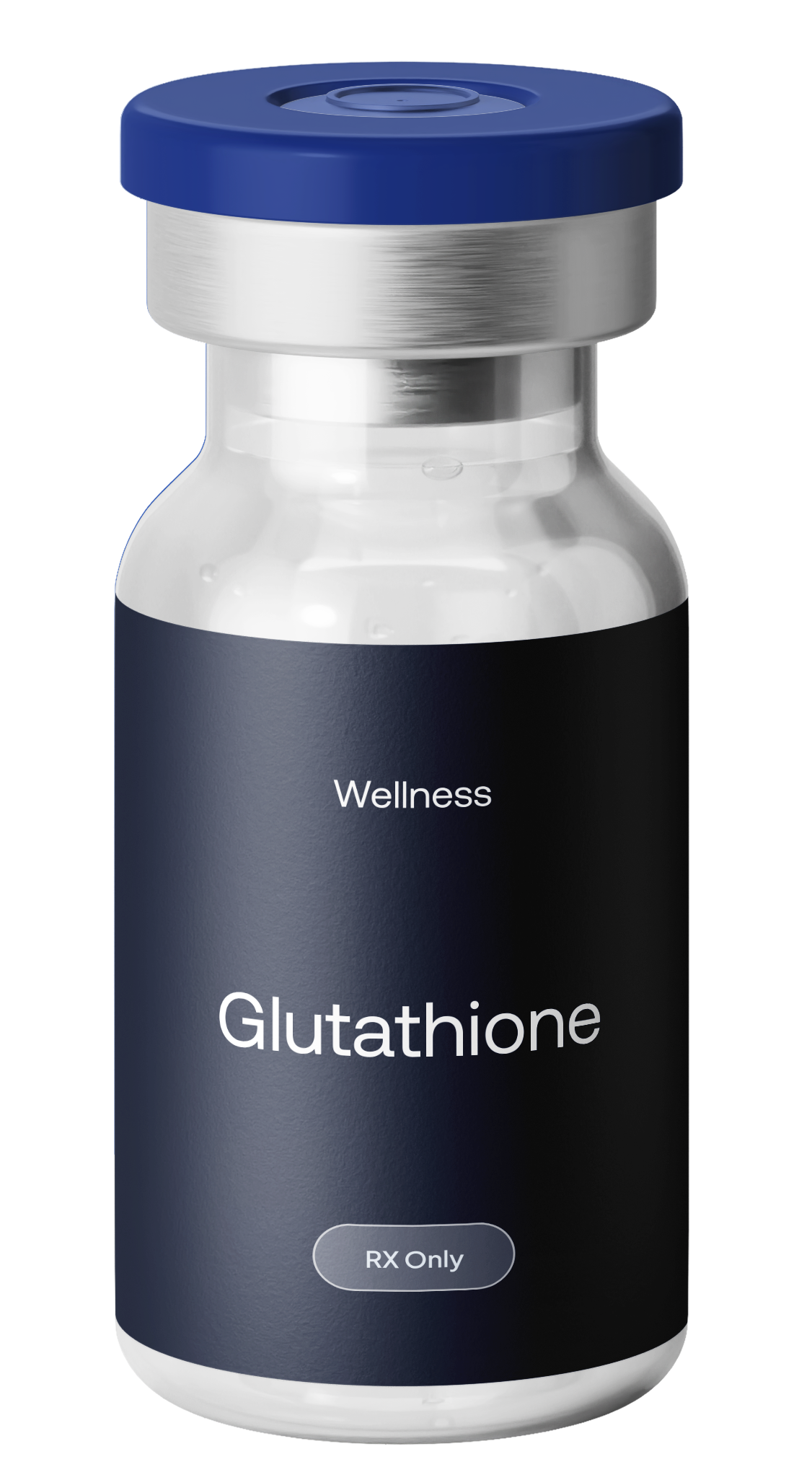 PRODUCT — glutathione vial, navy cap, cut out on transparent ground