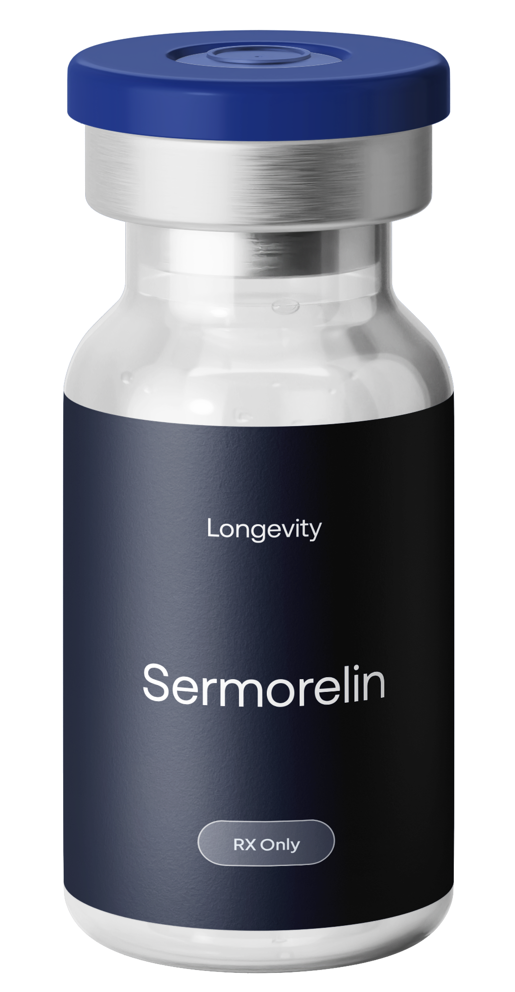 PRODUCT — sermorelin vial, navy cap, cut out on transparent ground