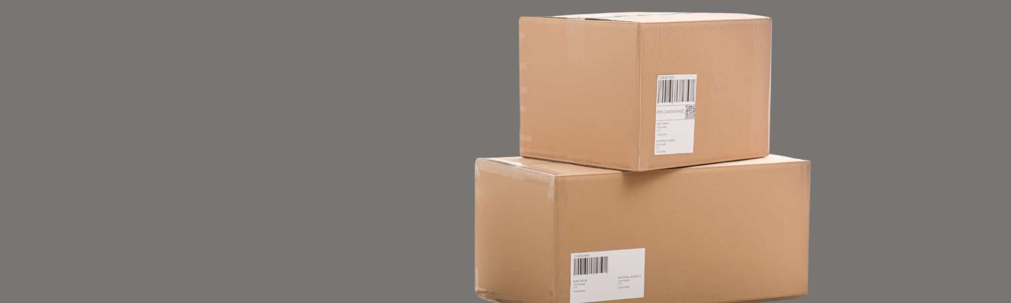 Header image for blog titled Amazon SP-API: Everything your business needs to know. Plain mid-grey background with cut-out image of a stack of two cardboard delivery boxes.