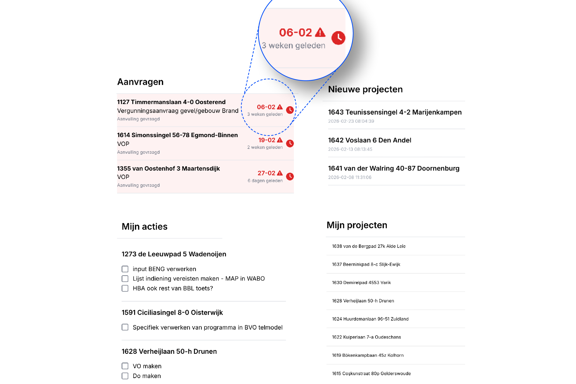 Mijn acties en projecten binnen het dashboard van Buddy