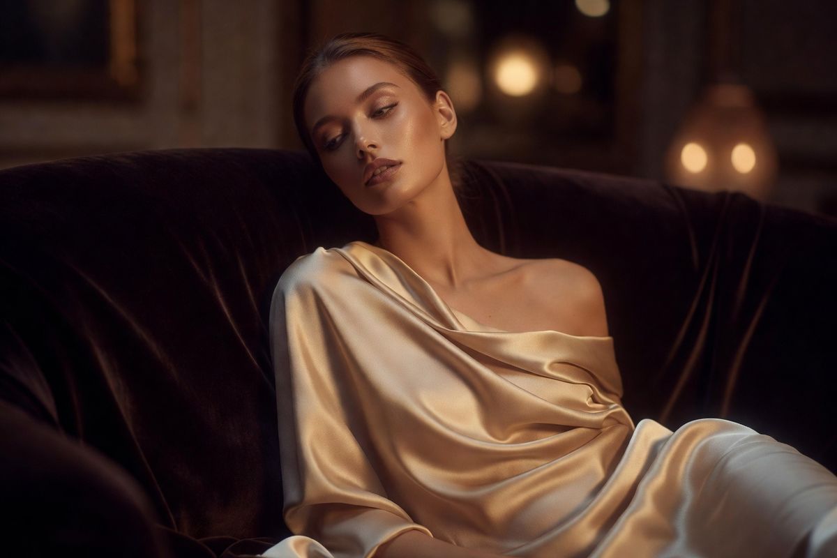 Sensual editorial portrait with warm amber lighting