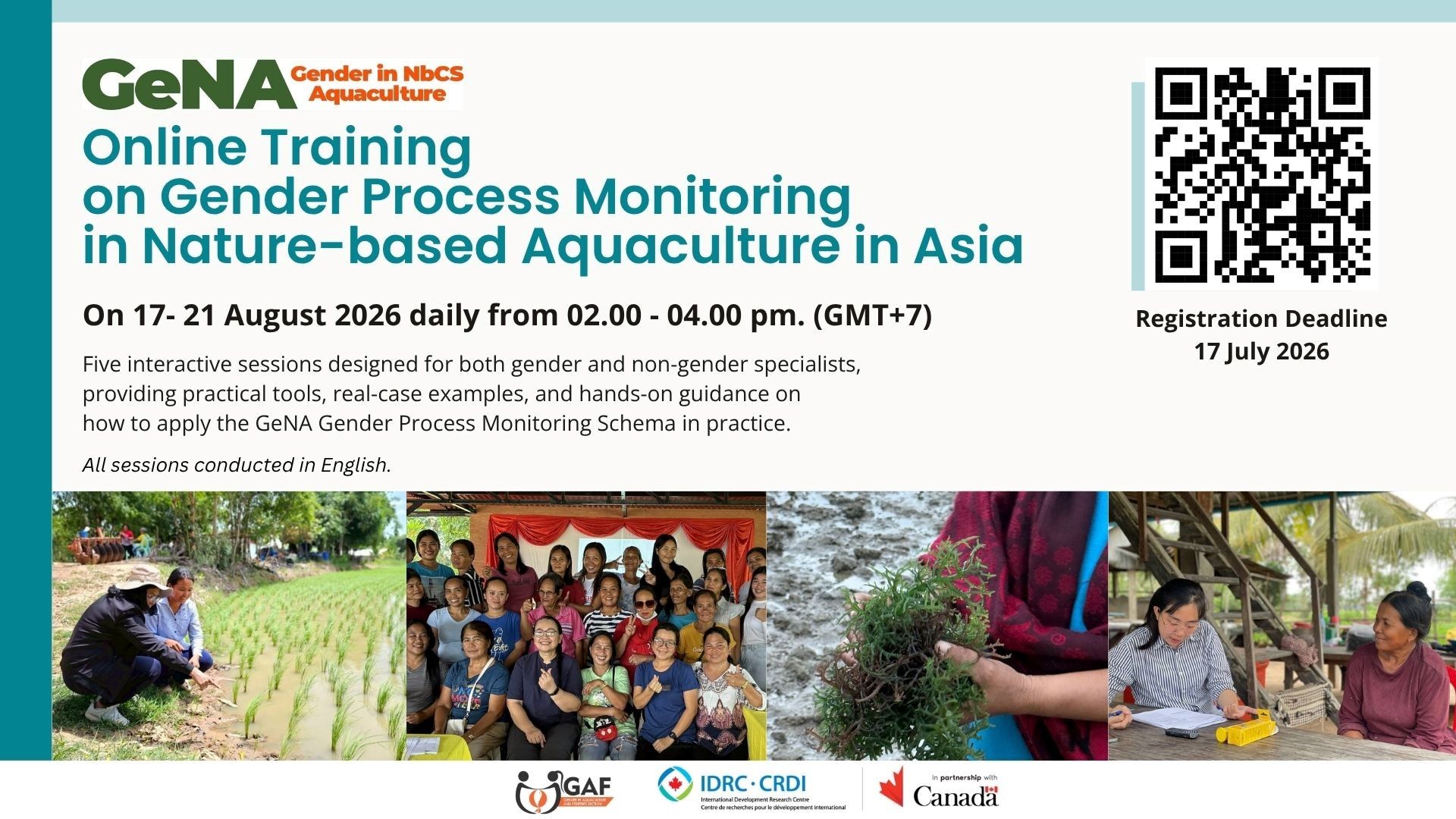 GeNA Online Training on Gender Process Monitoring in Nature-based Aquaculture in Asia poster
