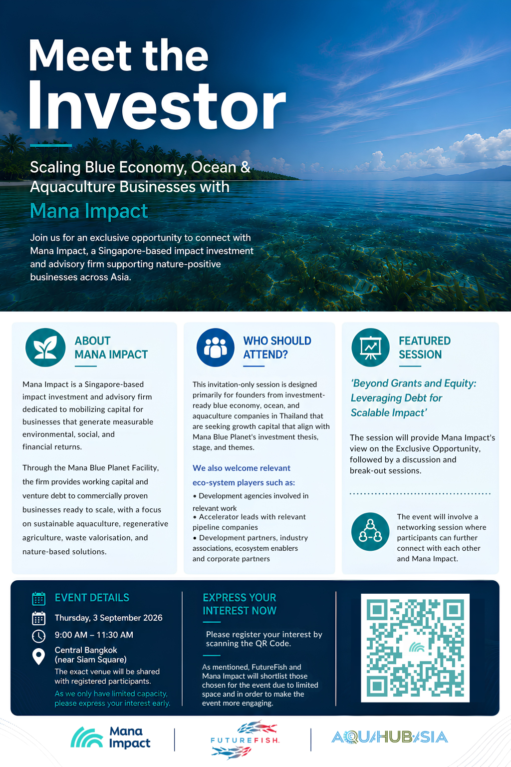Meet the Investor: Scaling Blue Economy, Ocean & Aquaculture Businesses with Mana Impact programme overview