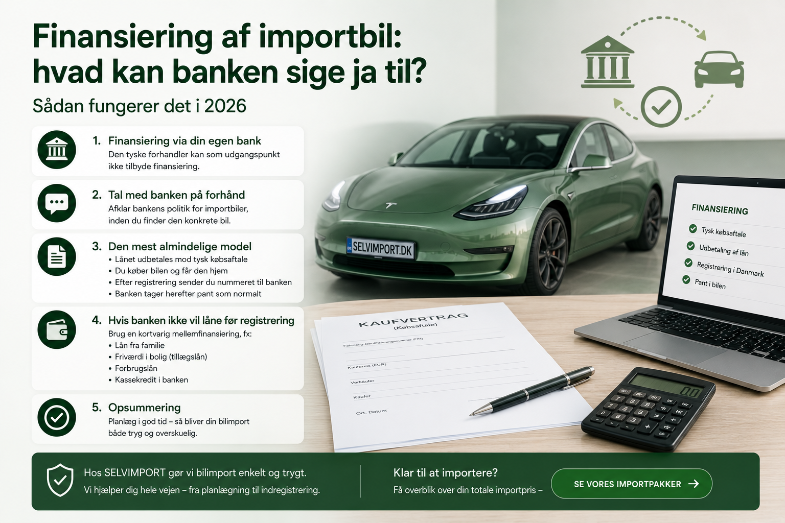 Et billede af en grøn bil. En guide til hvordan man finanserer bilen.