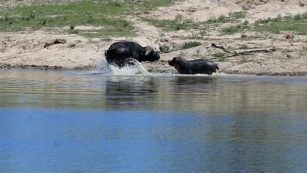 Buffalo Interacting With Hippo Sabi Sand