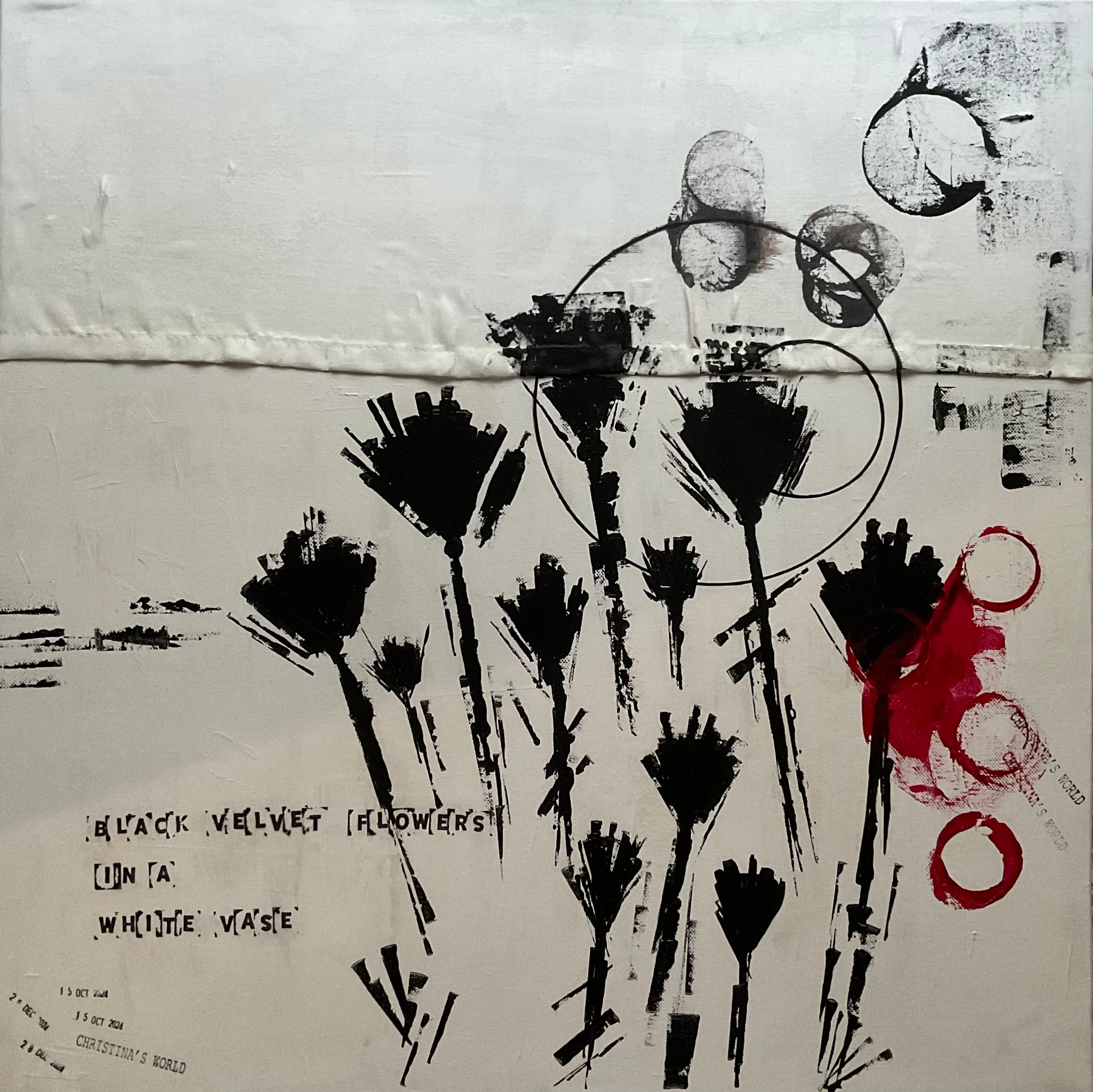 Black Velvet Flowers In a White Vase