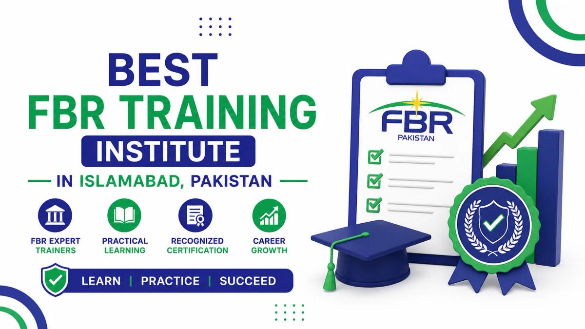 Best FBR Training Institute in Islamabad Pakistan 2026 with tax filing certification, professional taxation course, and career growth illustration