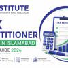 Tax Practitioner Course in Islamabad 2026 banner featuring FBR tax return, IRIS training, calculator, financial growth chart, and Islamabad landmarks in a professional blue and green corporate design.