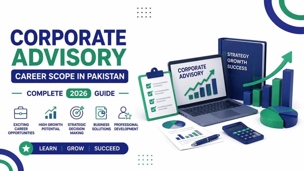 Corporate Advisory Career Scope in Pakistan Complete 2026 Guide with business strategy, corporate consulting, financial planning, and career growth illustration