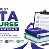 Best CTA Course in Islamabad at Institute of Corporate & Taxation with taxation books, calculator, checklist, and career growth illustration
