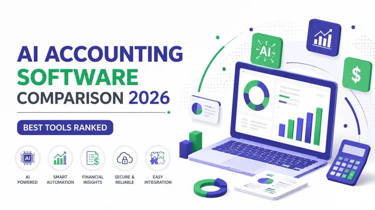 AI Accounting Software Comparison 2026 showing the best AI bookkeeping and accounting tools with automation, financial reporting, analytics dashboard, and cloud accounting features.