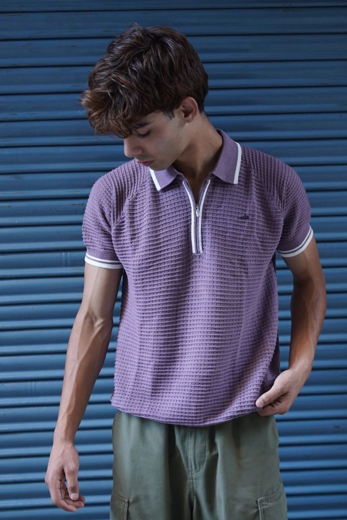 Lavender Textured Zip Polo Alternate