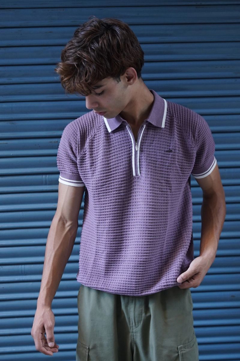 Lavender Textured Zip Polo - View 2