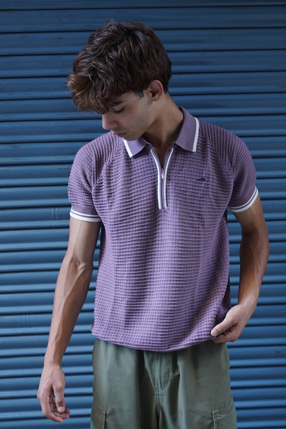 Lavender Textured Zip Polo - View 2