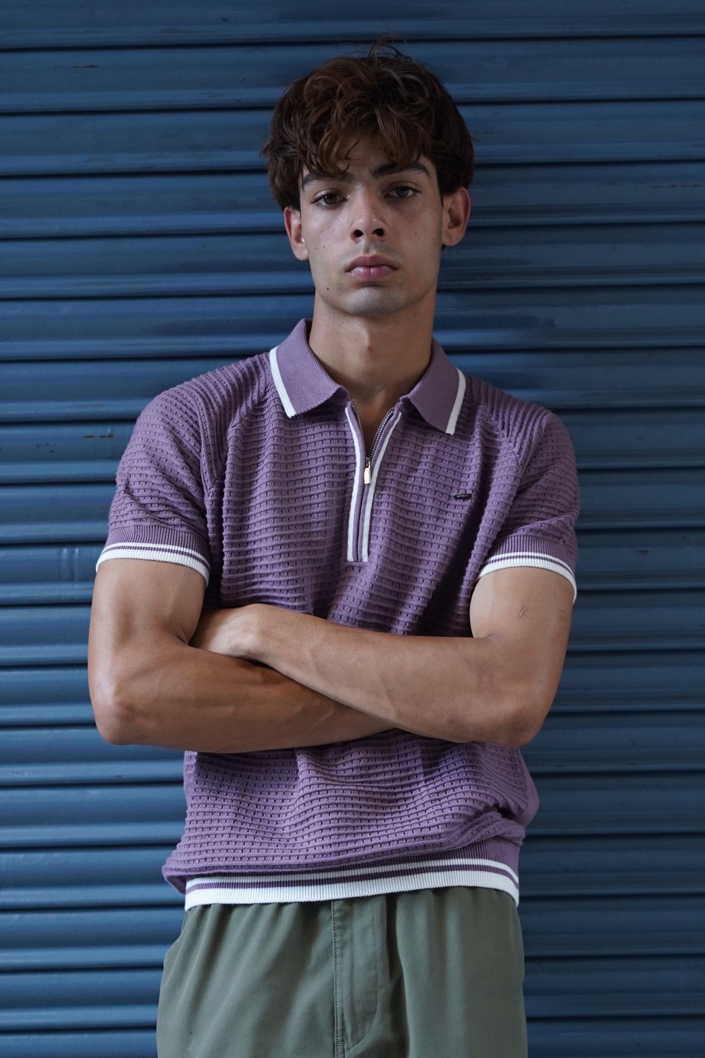 Lavender Textured Zip Polo