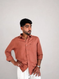 Men’s Premium Pure Linen Relaxed Shirt – Cinnamon Brown | Attirity