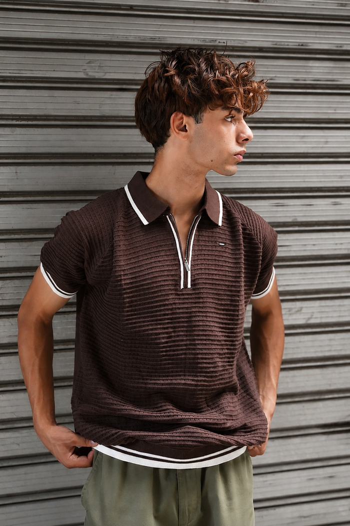 Espresso Textured Zip Polo