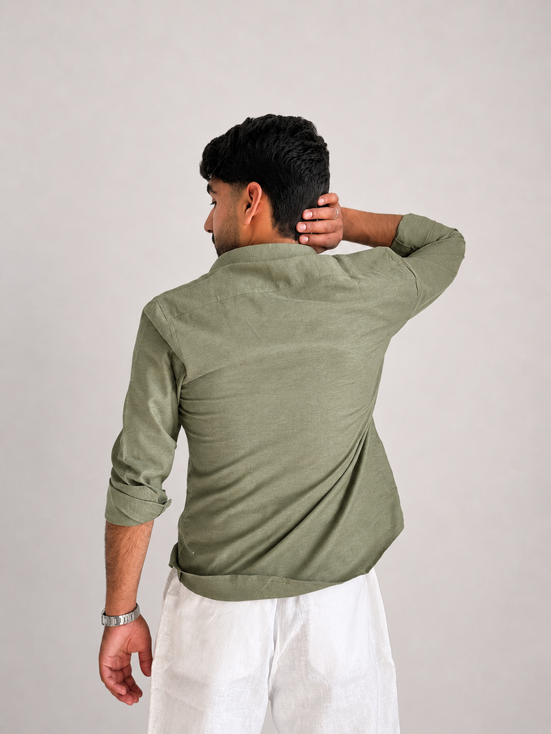 Men’s Premium Pure Linen Relaxed Fit Shirt – Dirty Green | Attirity - View 4
