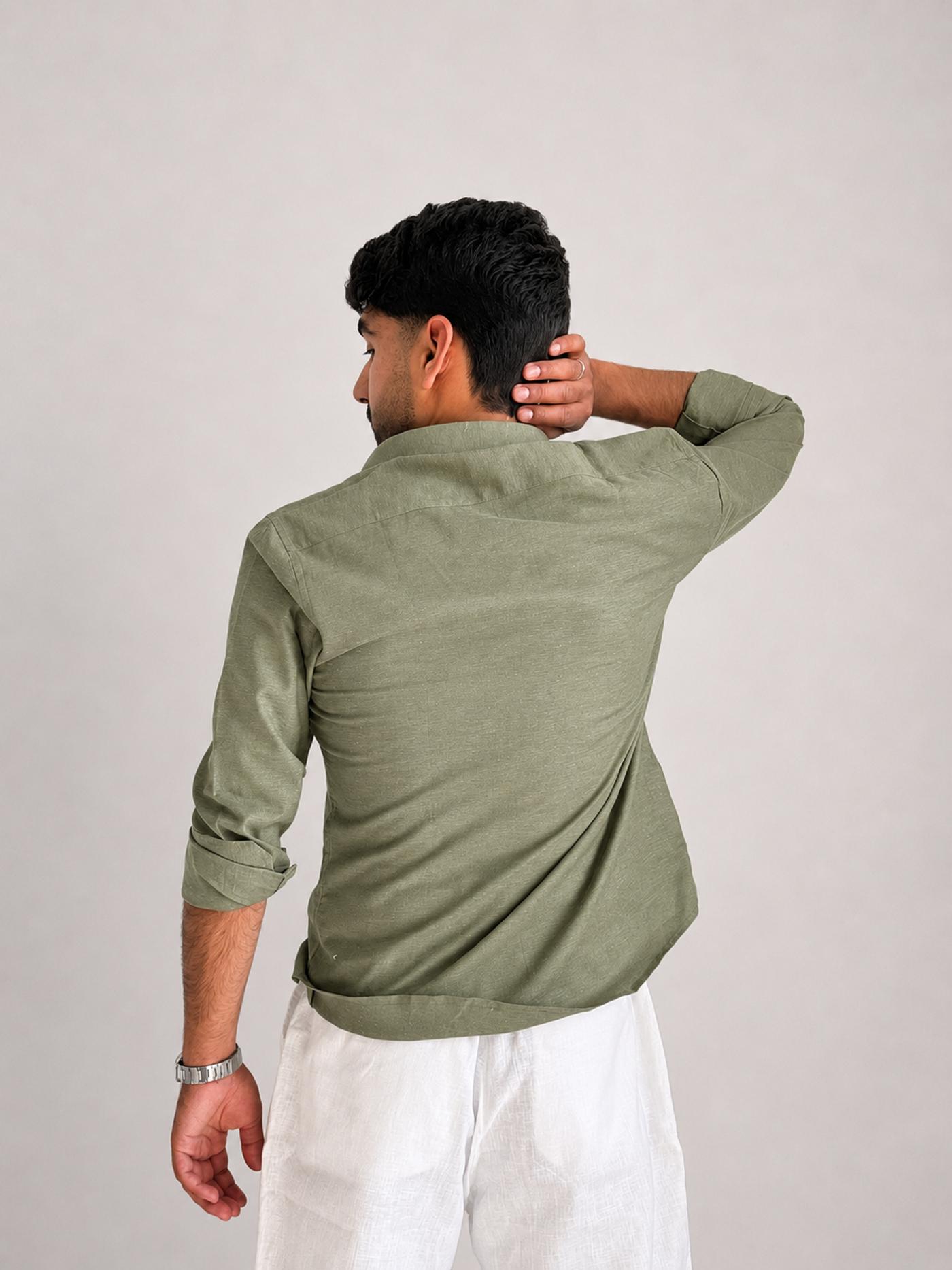 Men’s Premium Pure Linen Relaxed Fit Shirt – Dirty Green | Attirity