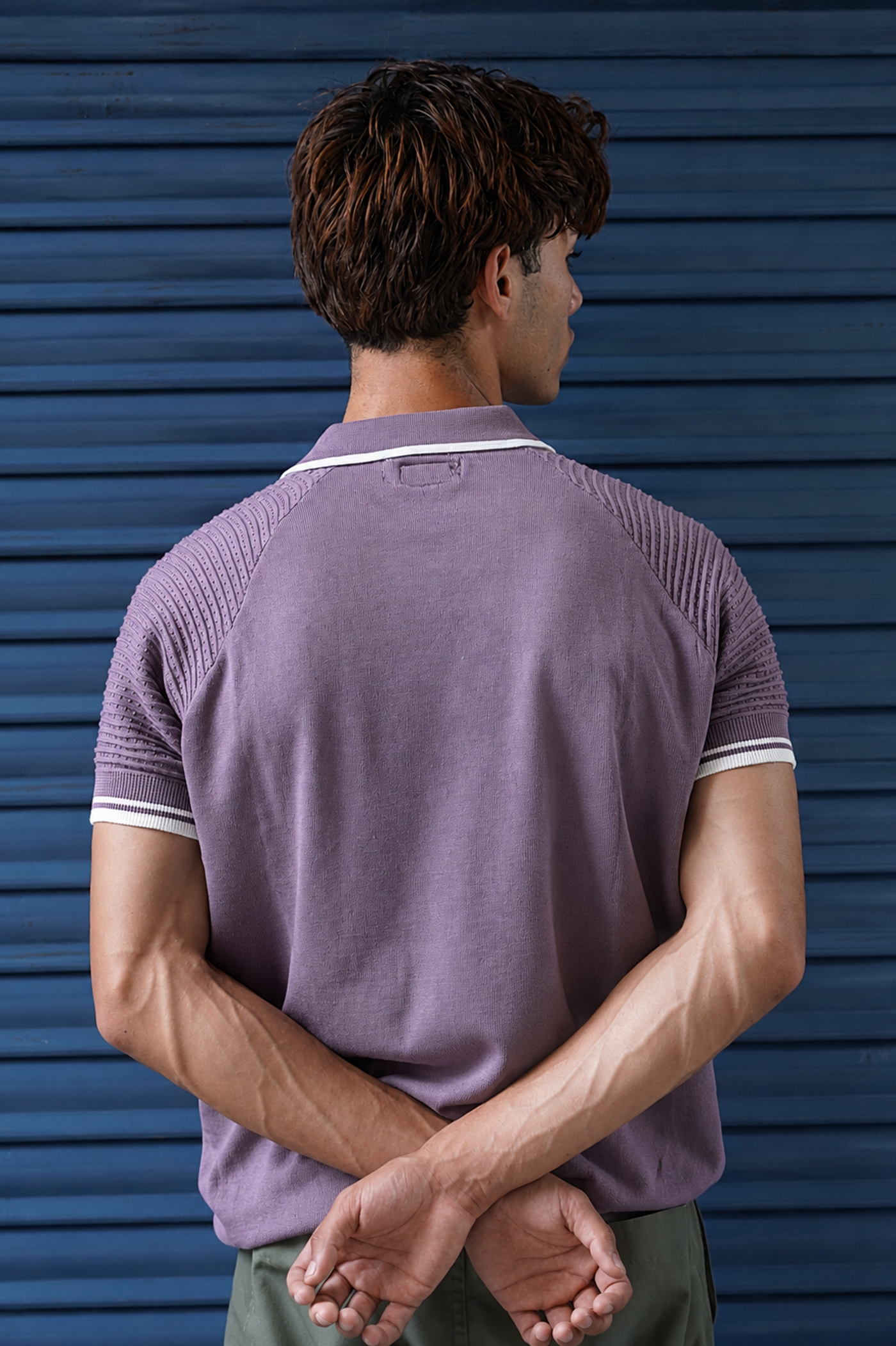 Lavender Textured Zip Polo