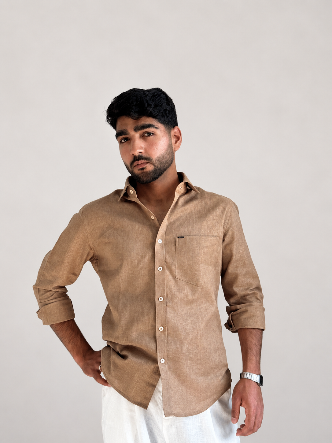 Men’s Premium Pure Linen Relaxed Fit Shirt – French Beige | Attirity