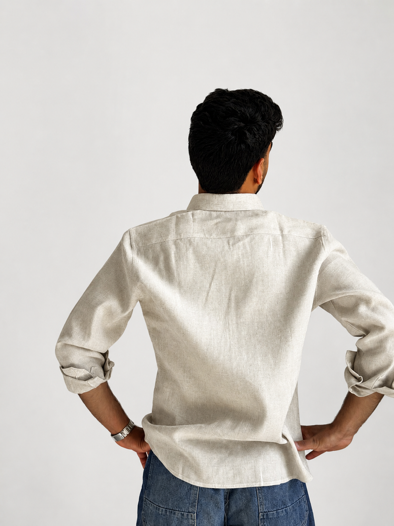 Men’s Premium Cotton Linen Relaxed Fit Shirt – Beige | Attirity - View 4