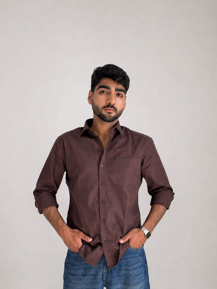 Men’s Premium Pure Linen Relaxed Shirt – Chocolate Brown | Attirity Alternate