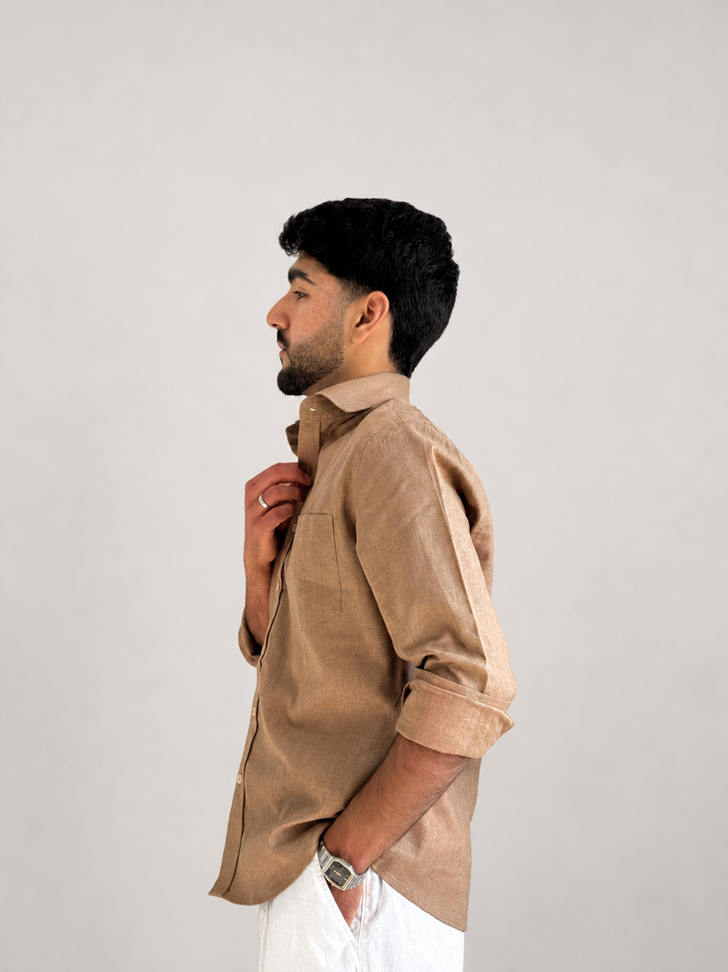 Men’s Premium Pure Linen Relaxed Fit Shirt – French Beige | Attirity - View 4