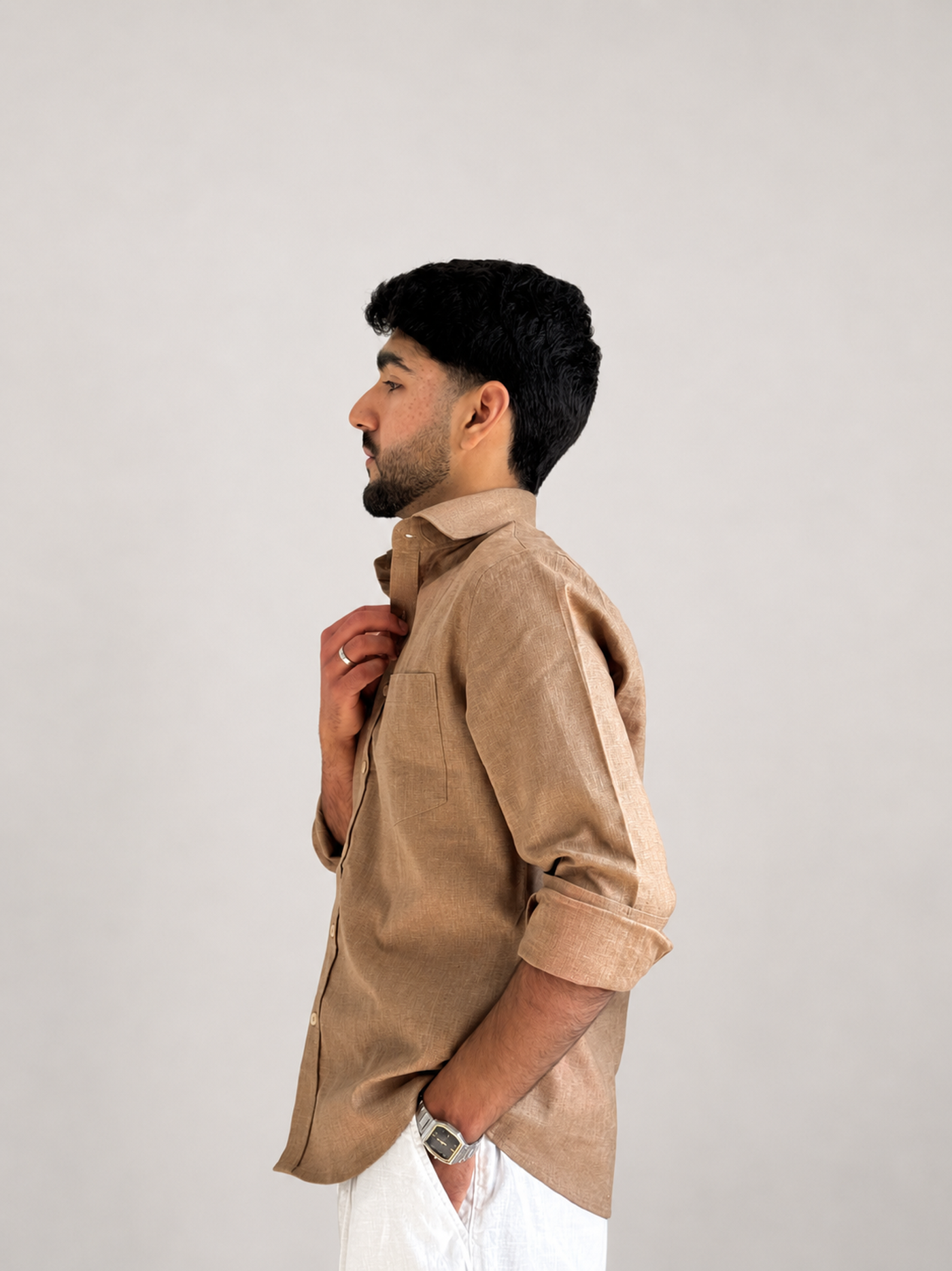 Men’s Premium Pure Linen Relaxed Fit Shirt – French Beige | Attirity