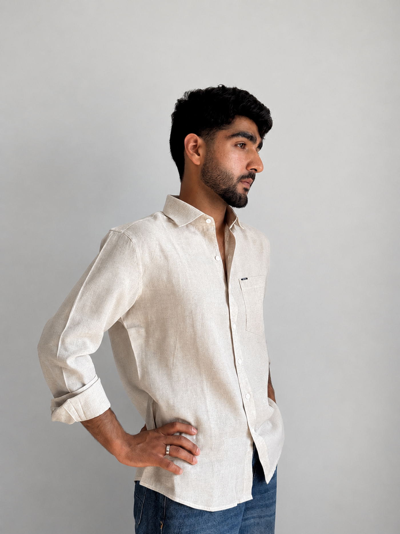 Men’s Premium Cotton Linen Relaxed Fit Shirt – Beige | Attirity