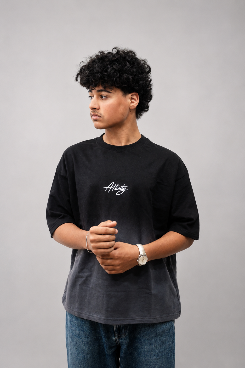 Black Ombre Wash Boxy Fit T-Shirt Alternate