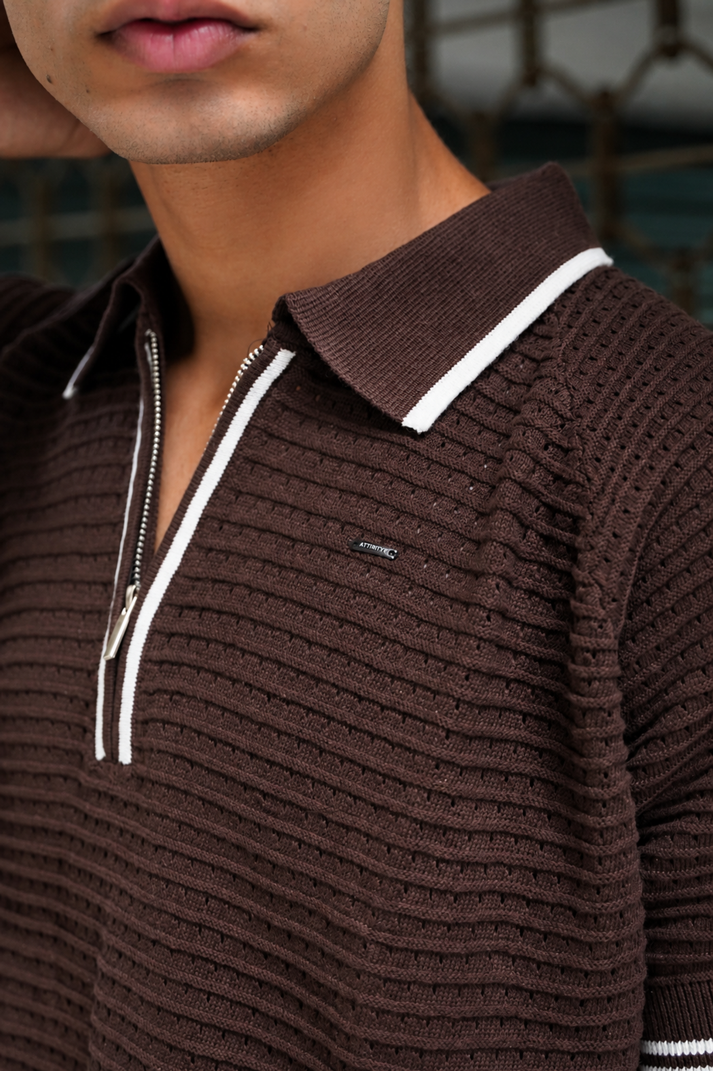 Espresso Textured Zip Polo