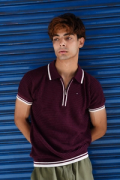 Wine Textured Zip Polo