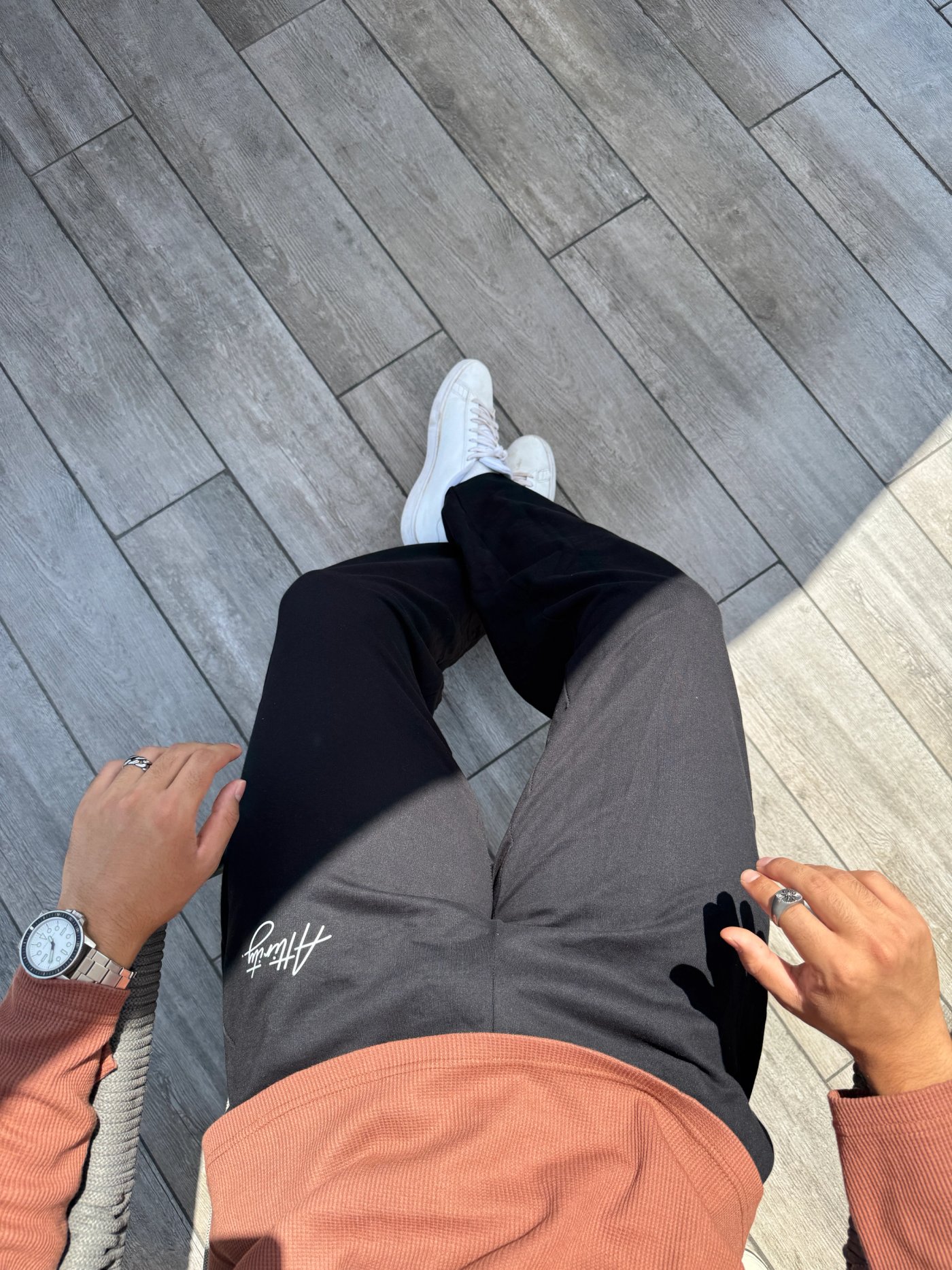 Black Cotton Straight Fit Trousers - Angle 2