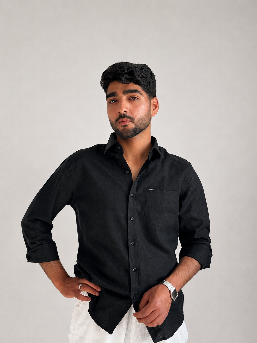 Men’s Premium Cotton Linen Shirt – Jet Black | Attirity