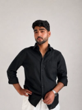 Men’s Premium Cotton Linen Shirt – Jet Black | Attirity
