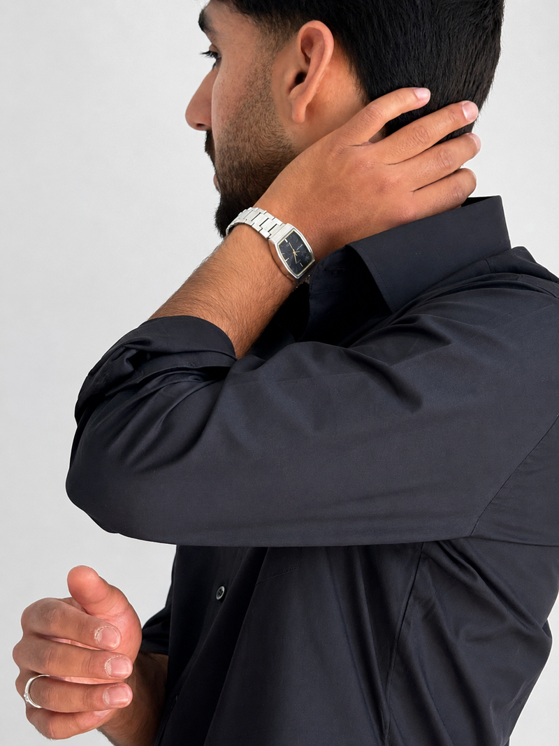 Men’s Premium Cotton Relaxed Fit Shirt – Black | Attirity - View 4
