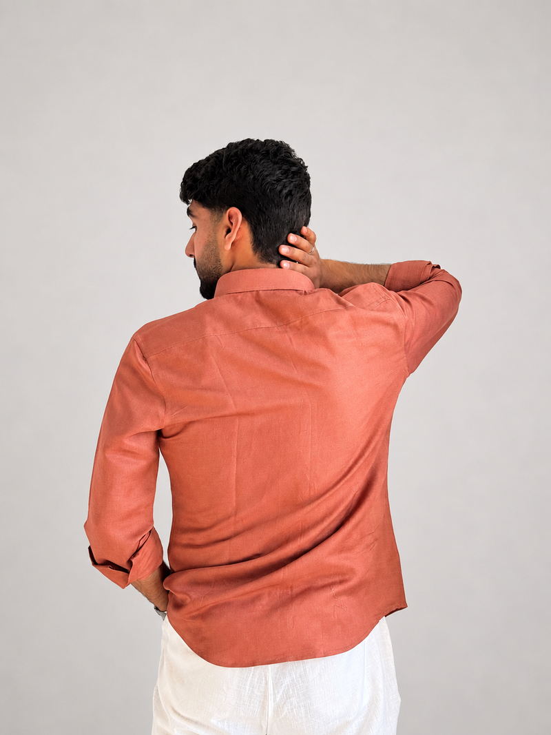 Men’s Premium Pure Linen Relaxed Shirt – Cinnamon Brown | Attirity - View 3