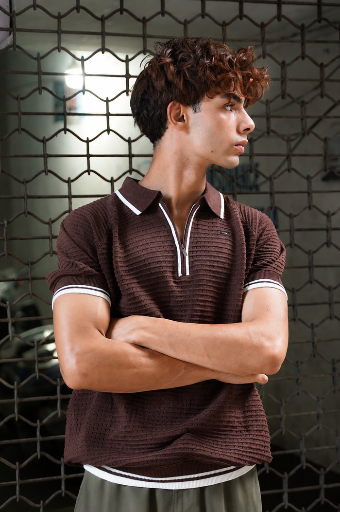 Espresso Textured Zip Polo Alternate
