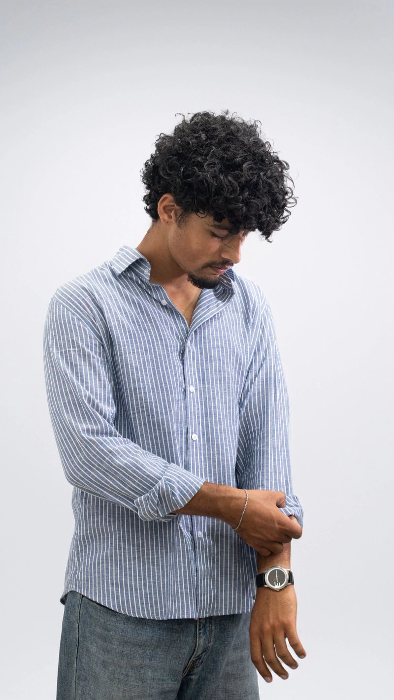 Oceanline — Dusty Blue Striped Shirt - View 3