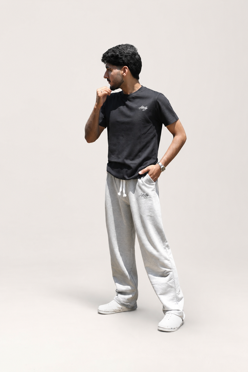 Grey Cotton Relax Fit Trousers - View 4