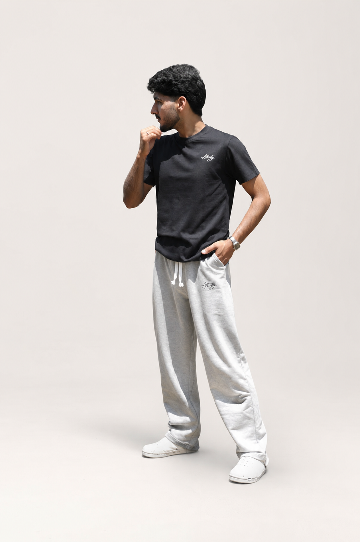 Grey Cotton Relax Fit Trousers - View 4