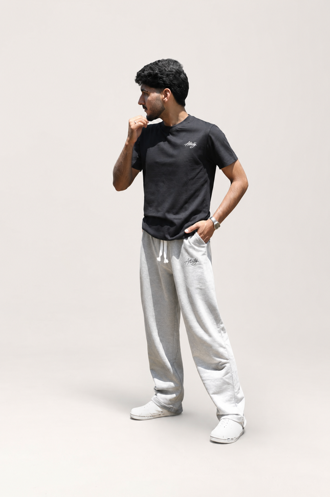 Grey Cotton Relax Fit Trousers