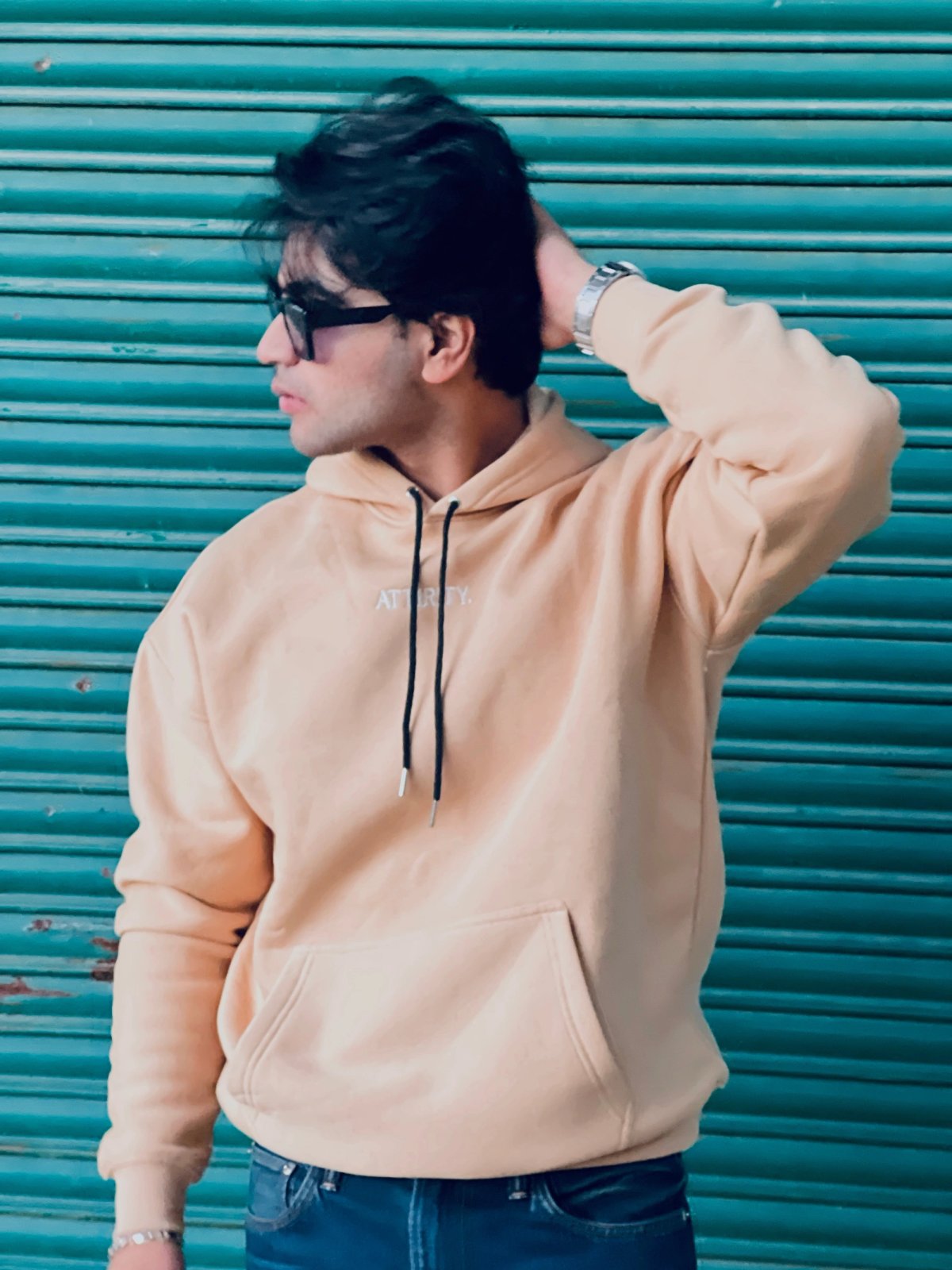 Ecru Solid Hoodie - View 5