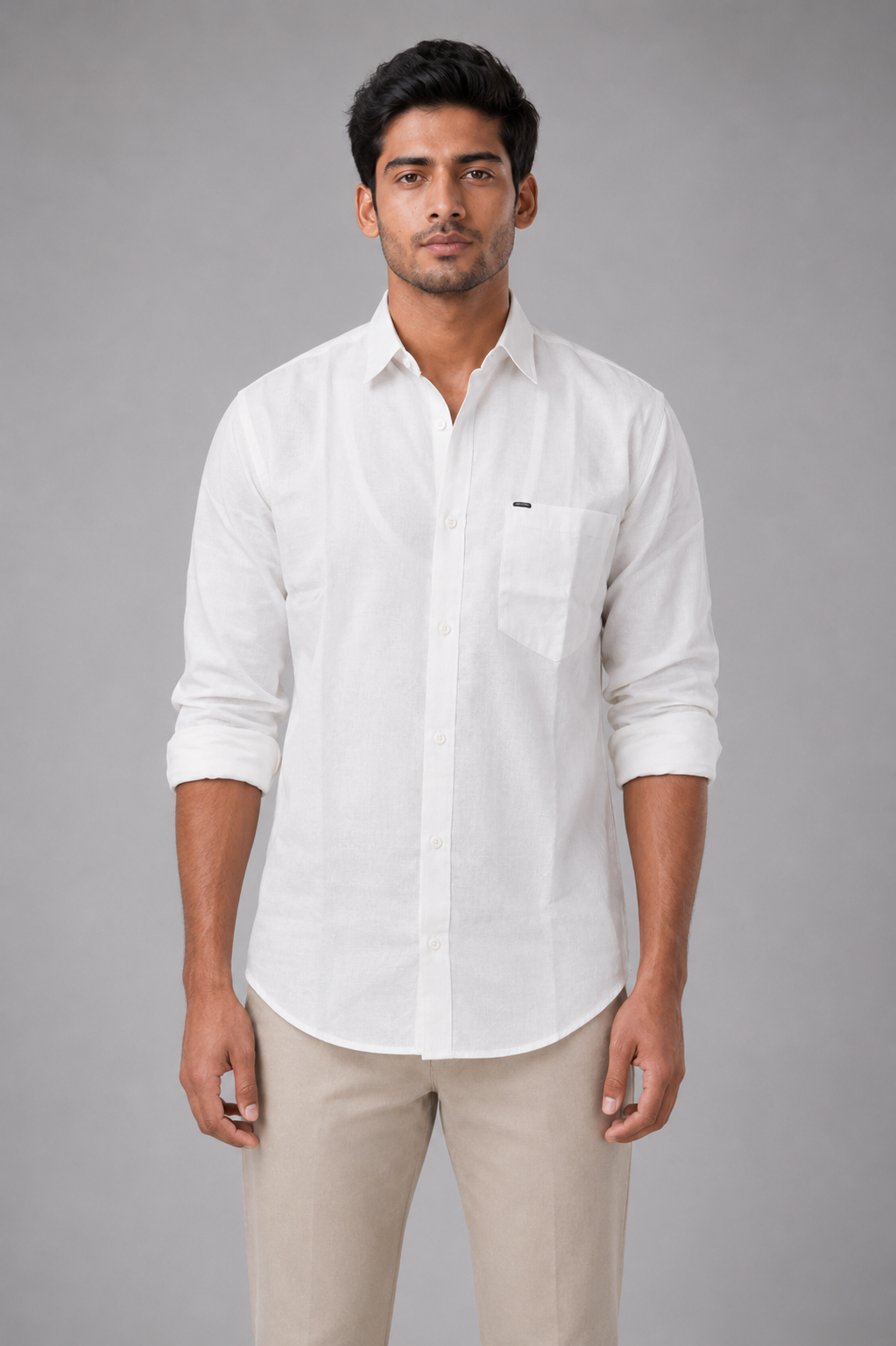 Men’s Premium Cotton Linen Relaxed Fit Shirt – White | Attirity Alternate
