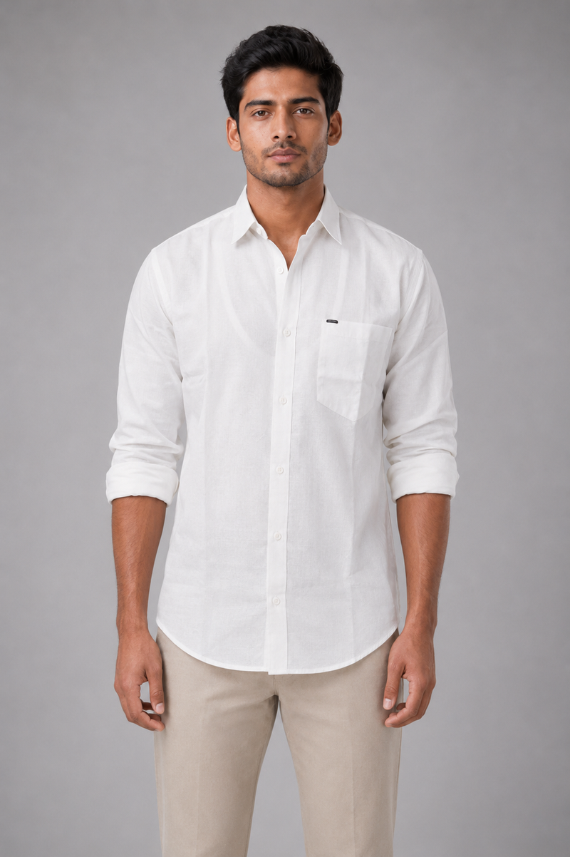 Men’s Premium Cotton Linen Relaxed Fit Shirt – White | Attirity - View 2