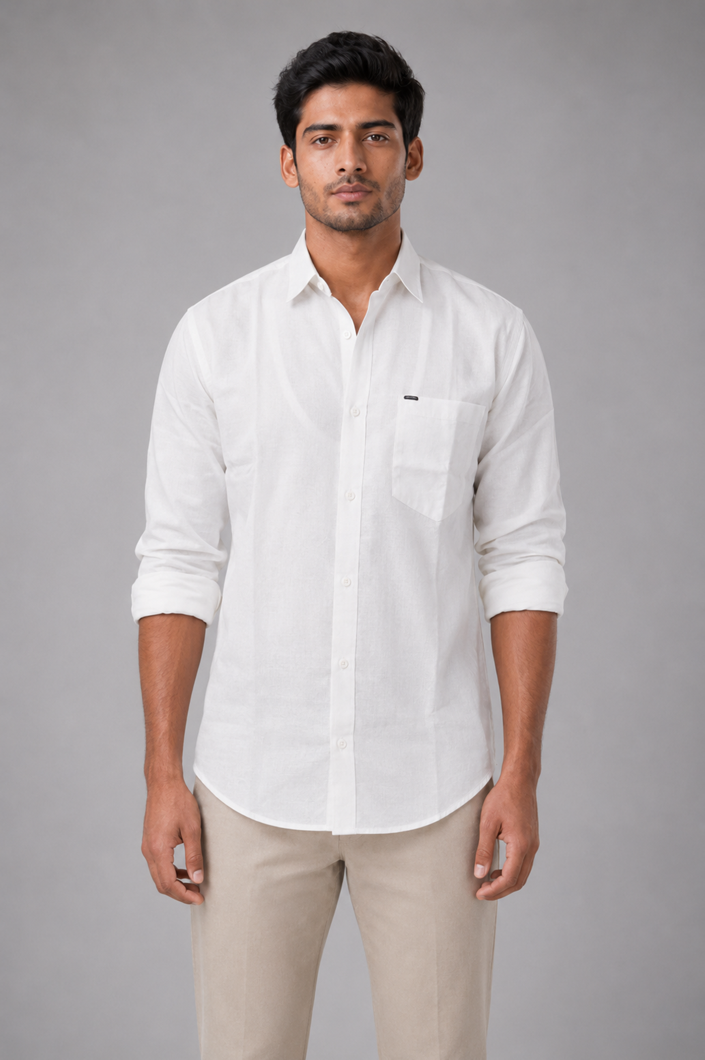 Men’s Premium Cotton Linen Relaxed Fit Shirt – White | Attirity