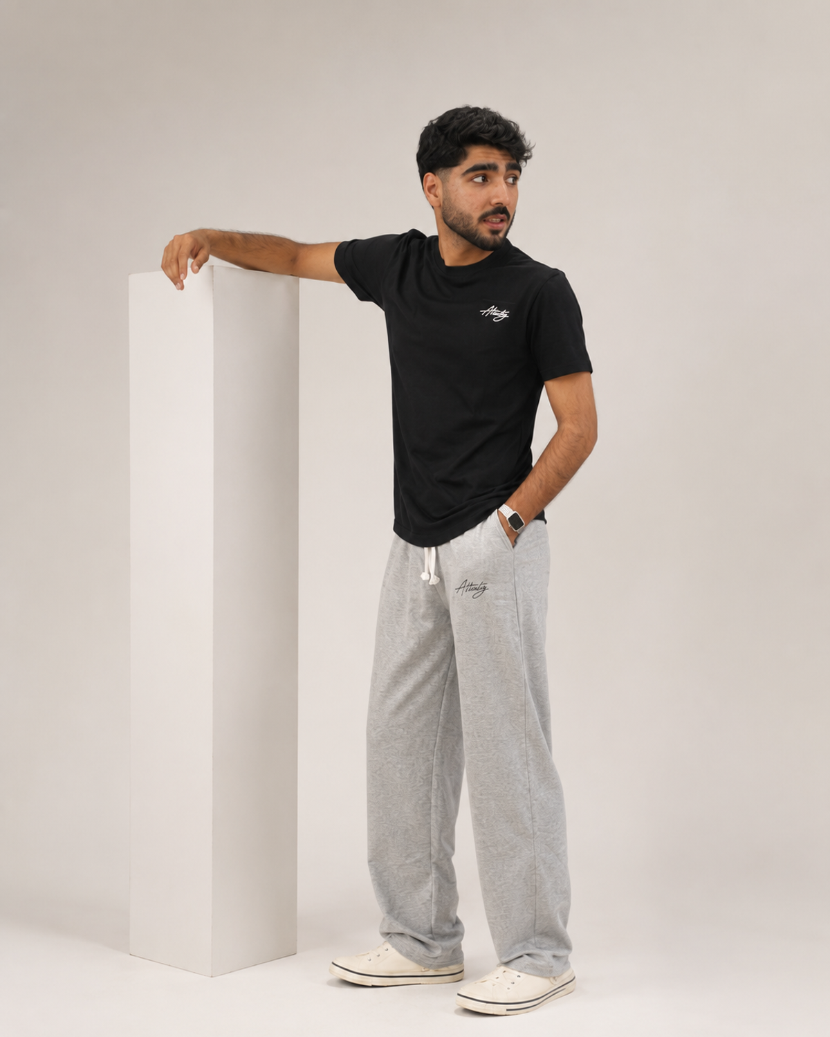 Grey Cotton Relax Fit Trousers - View 2